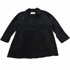 Margaret Godfrey Black Suede‎ Leather Trench Coat Jacket Women's M